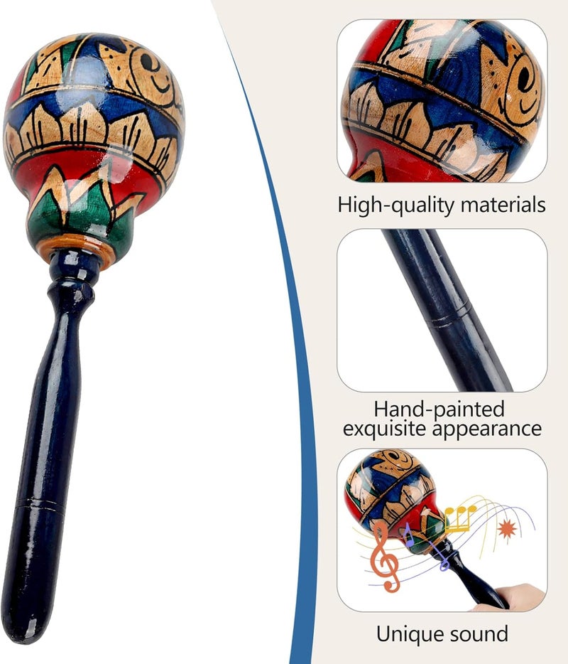 GOGHOST 1 Pack Handmade Wooden Maraca for Adults, 10.7" Professional African Hand Percussion Rattles, Handpaint Rumba Shaker Musical Instrument, Fiesta Mexican Party Favors(Blue) - Image 3